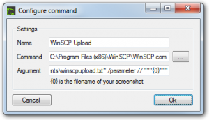 Configuring external command for WinSCP upload script
